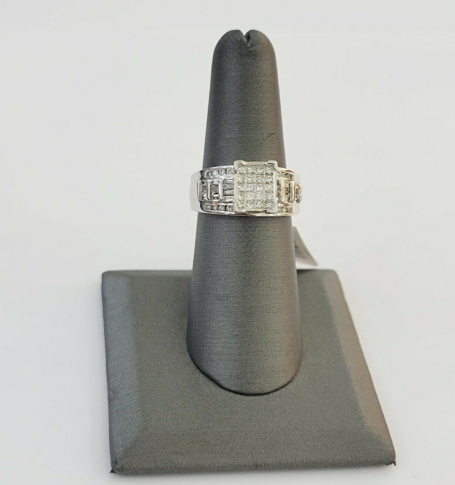 14k white Gold 1CT Diamond Ladies Ring Princess Cut Baguette Round Diamond,Women - GoldenlinQ