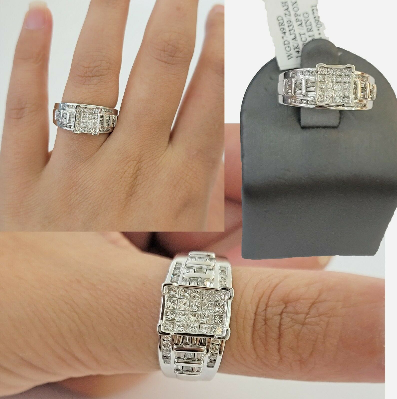 14k white Gold 1CT Diamond Ladies Ring Princess Cut Baguette Round Diamond,Women - GoldenlinQ