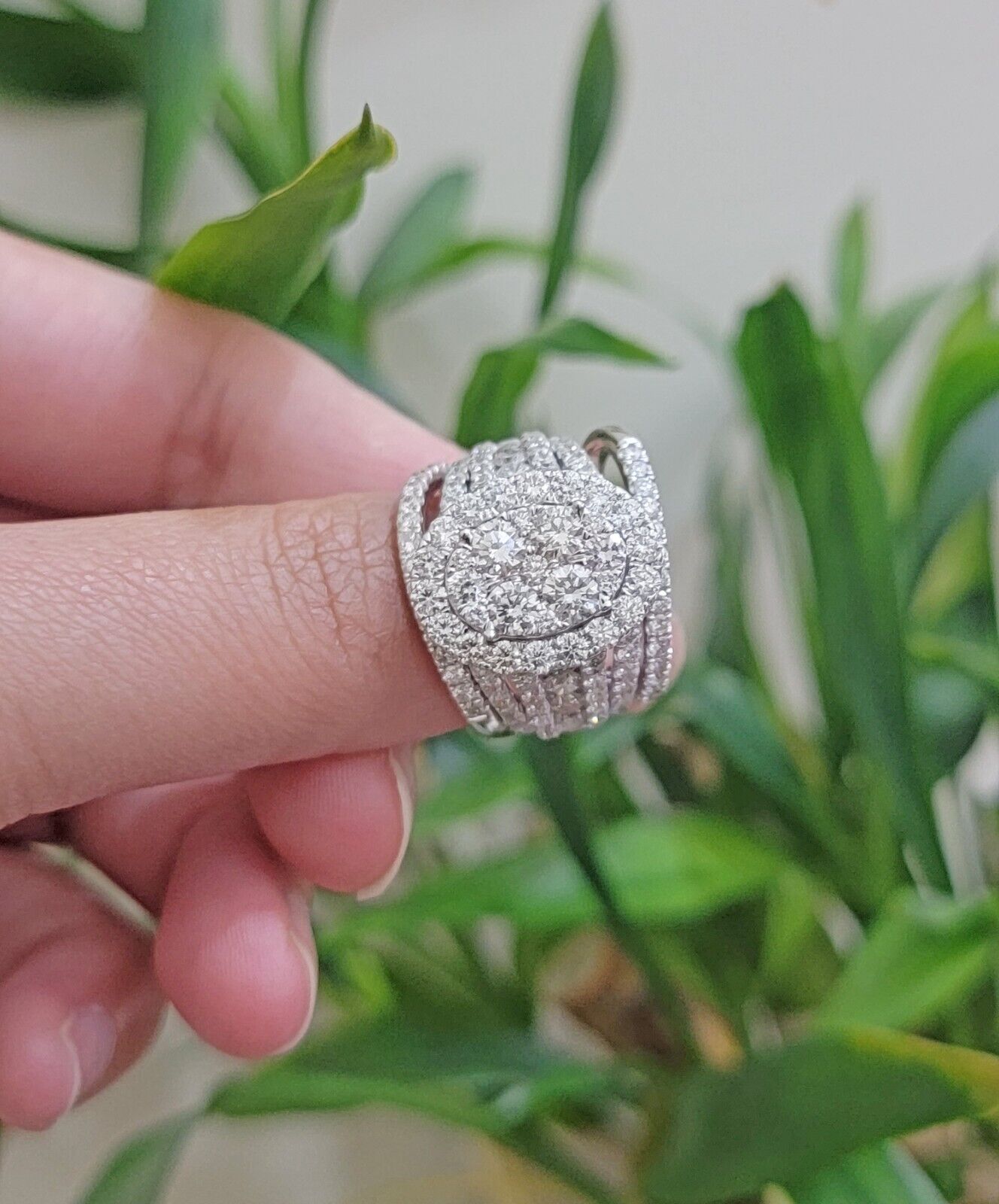 14k White Gold Diamond Ring & Band Ladies 4CTW Wedding Engagement Solid REAL - GoldenlinQ