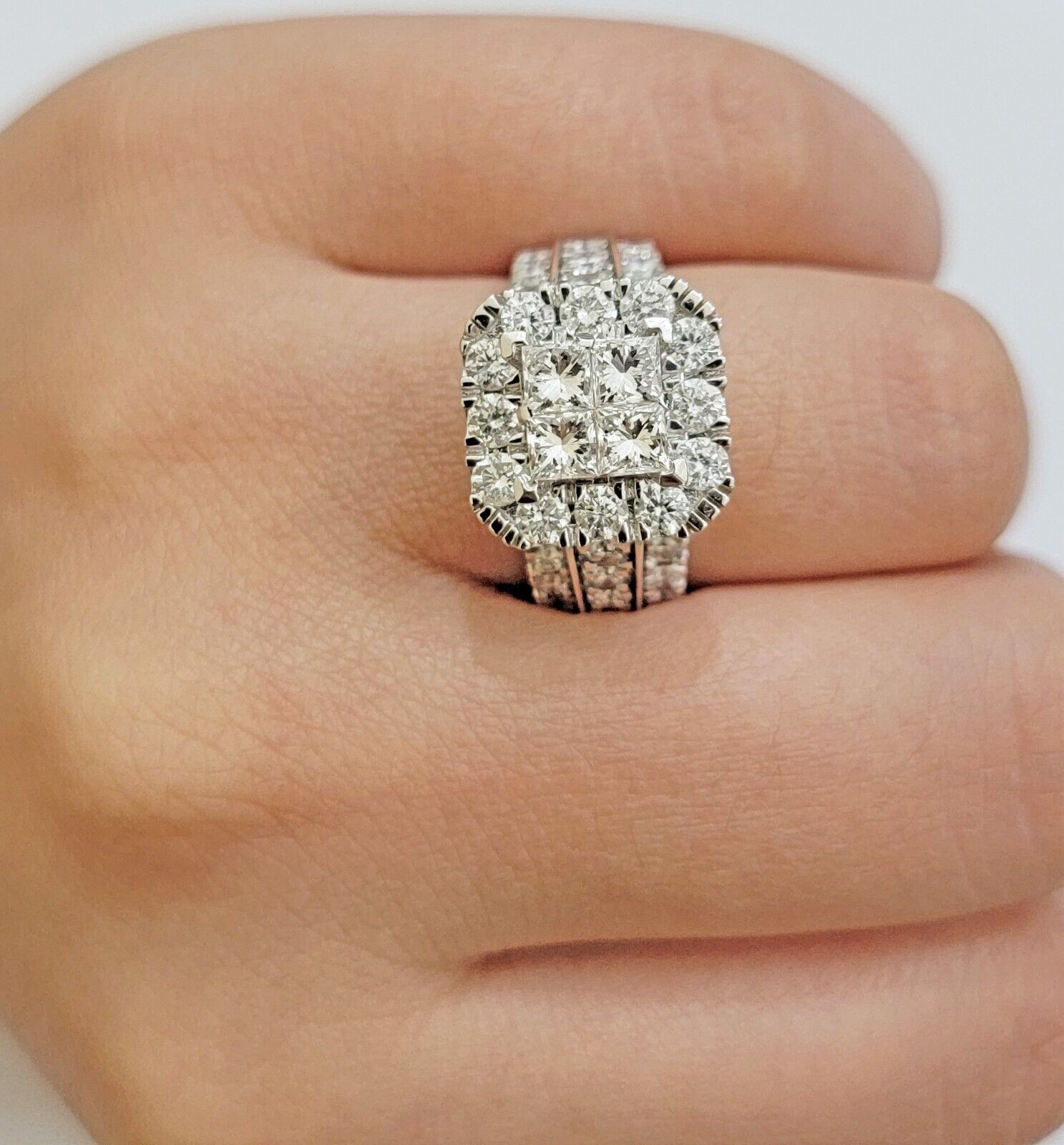 14k White Gold Diamond Ring Ladies 3CT Wedding Engagement Women Solid Band REAL - GoldenlinQ