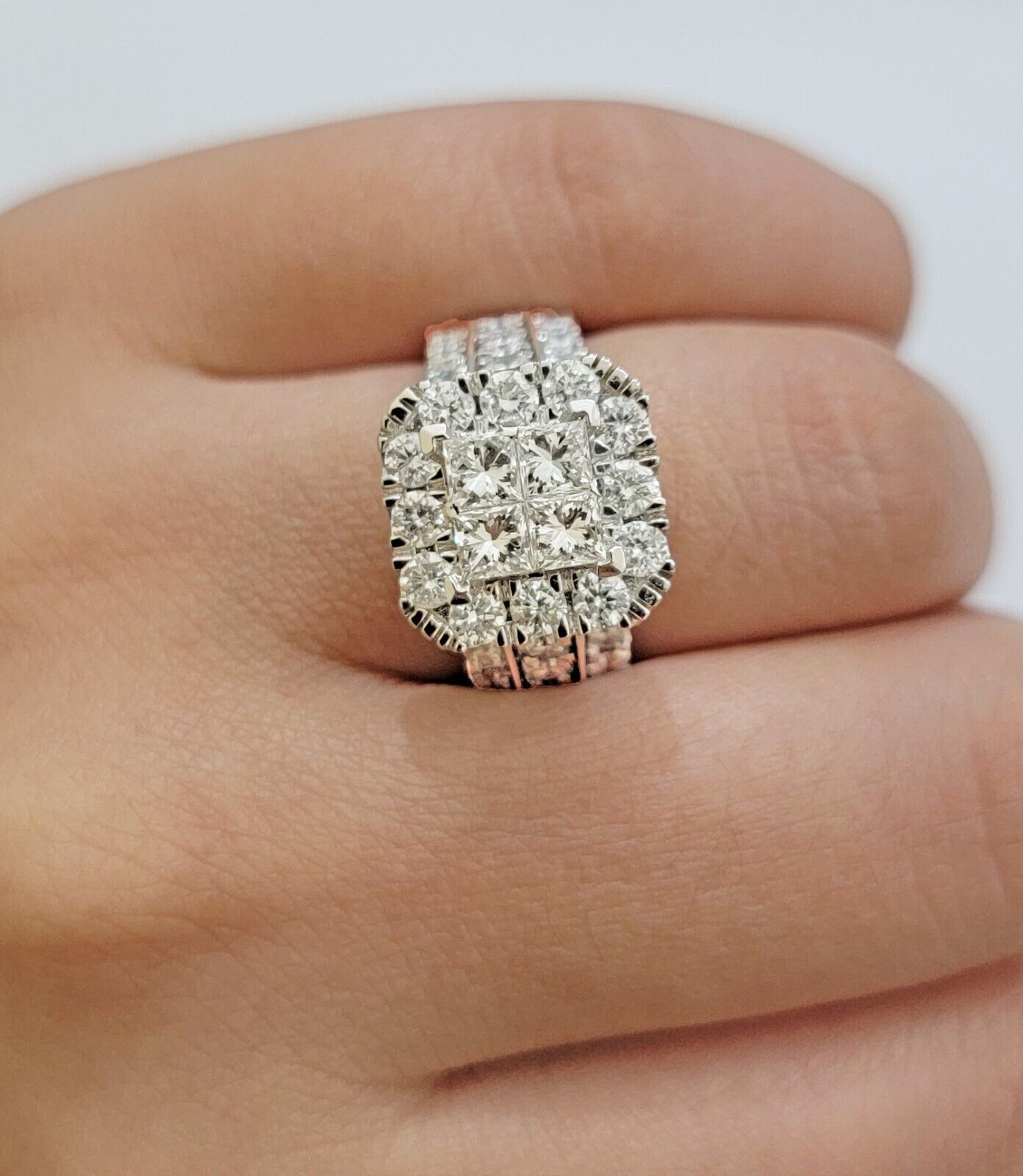 14k White Gold Diamond Ring Ladies 3CT Wedding Engagement Women Solid Band REAL - GoldenlinQ