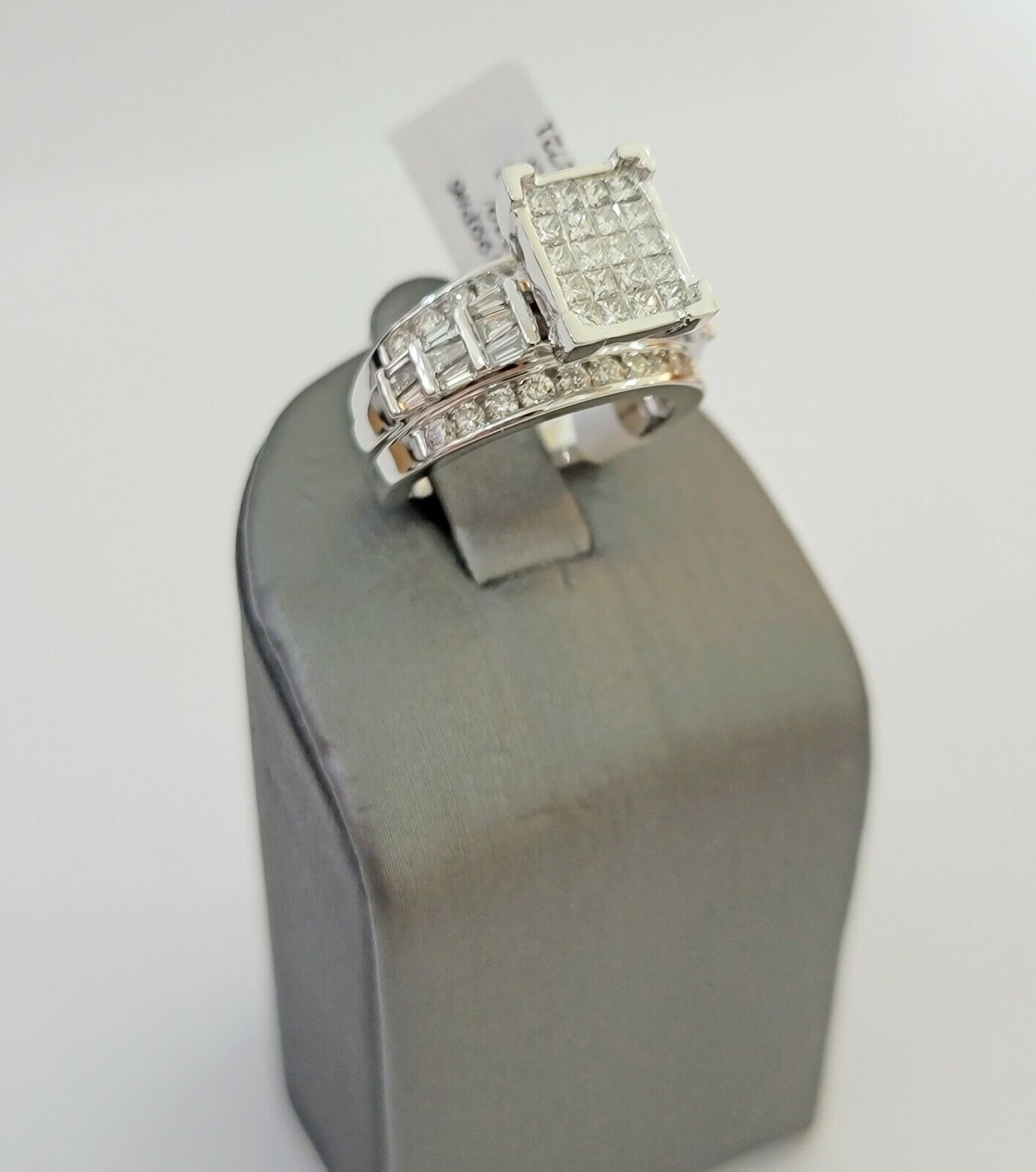 14k white Gold Ladies Ring 2 CT Diamond Princess Cut, Baguette, Round, REAL 14kt - GoldenlinQ