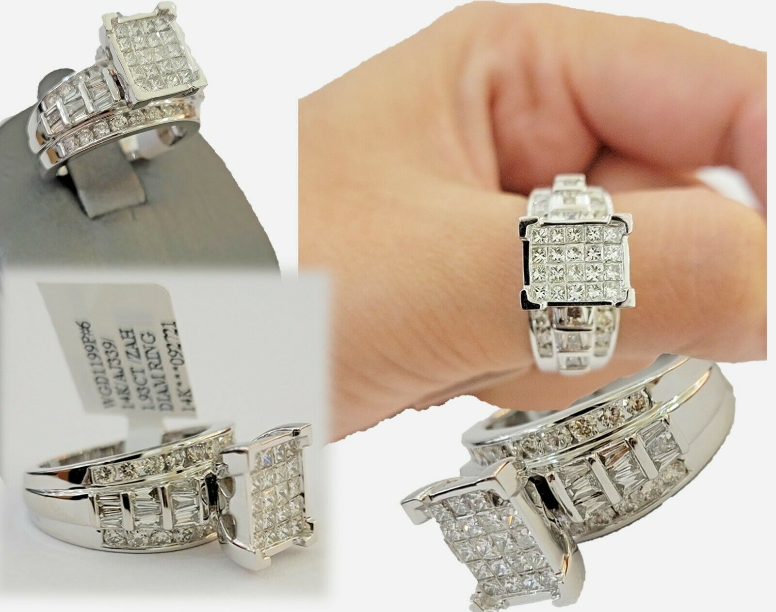 14k white Gold Ladies Ring 2 CT Diamond Princess Cut, Baguette, Round, REAL 14kt - GoldenlinQ