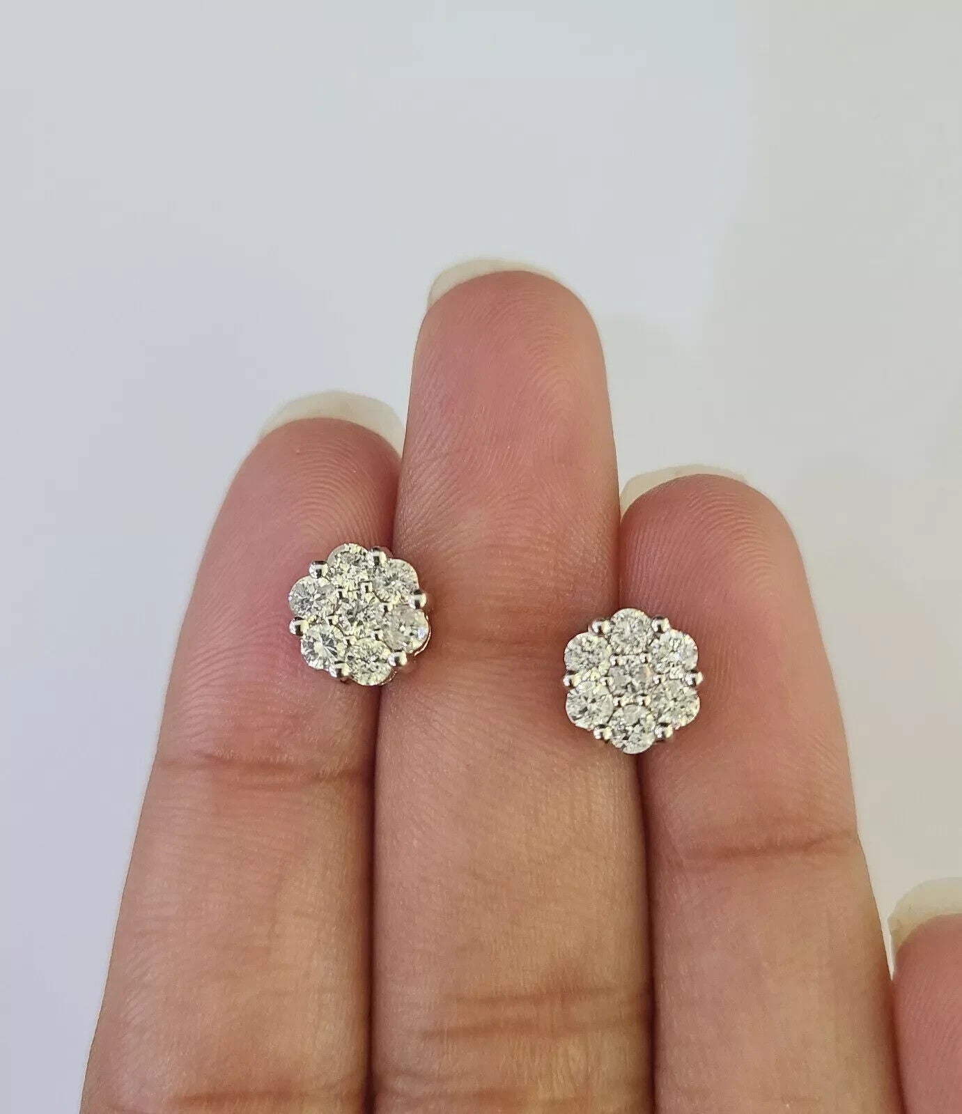 14k White Gold Stud Earring Real Solitaire Diamonds Screw - Back Women Men - GoldenlinQ
