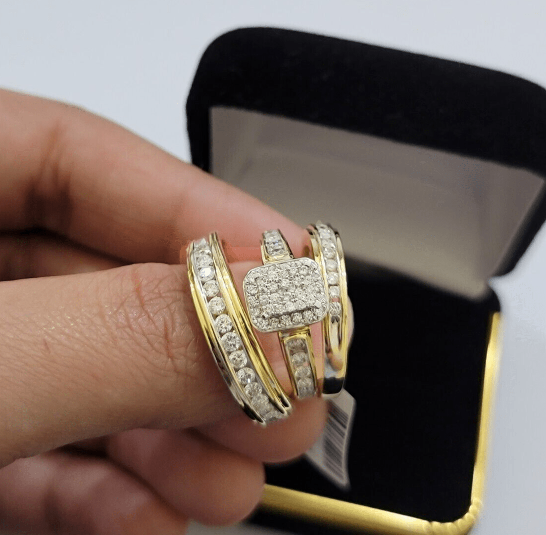 14k Yellow Gold 1.40CT Diamond Ring Band Ladies Trio Set Wedding Engagement SALE - GoldenlinQ