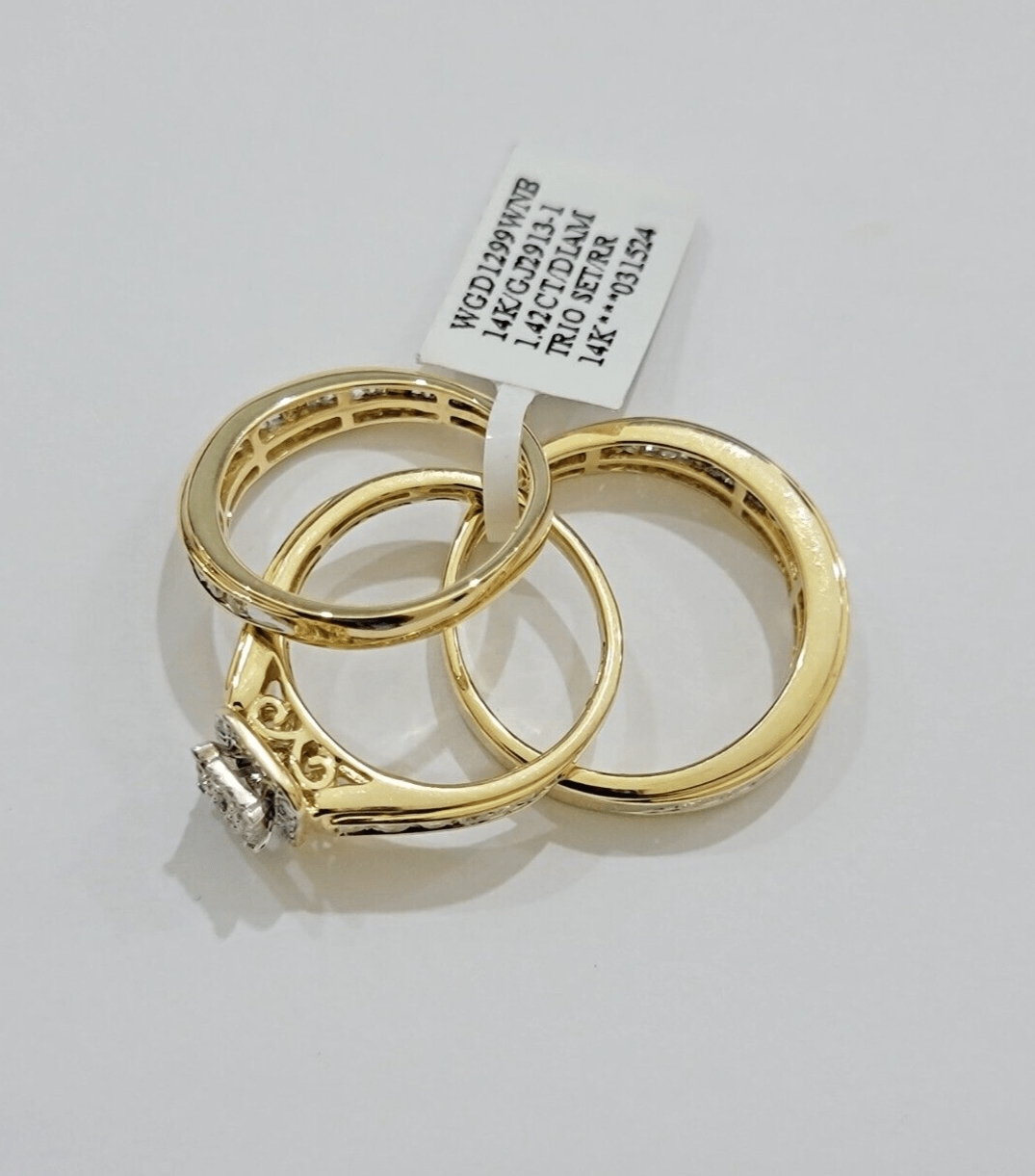14k Yellow Gold 1.40CT Diamond Ring Band Ladies Trio Set Wedding Engagement SALE - GoldenlinQ