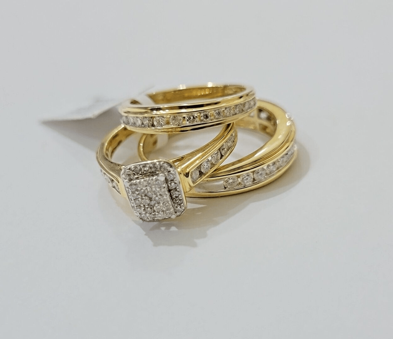 14k Yellow Gold 1.40CT Diamond Ring Band Ladies Trio Set Wedding Engagement SALE - GoldenlinQ