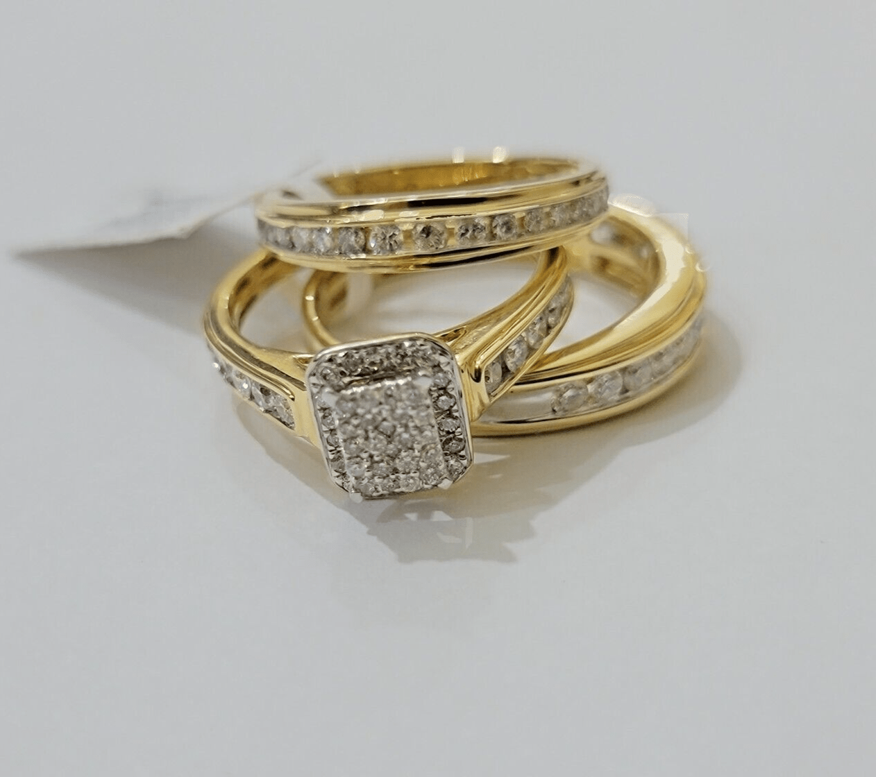 14k Yellow Gold 1.40CT Diamond Ring Band Ladies Trio Set Wedding Engagement SALE - GoldenlinQ