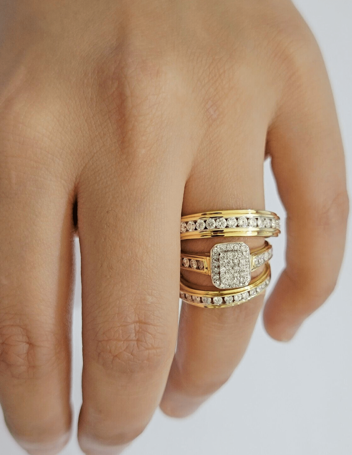 14k Yellow Gold 1.40CT Diamond Ring Band Ladies Trio Set Wedding Engagement SALE - GoldenlinQ