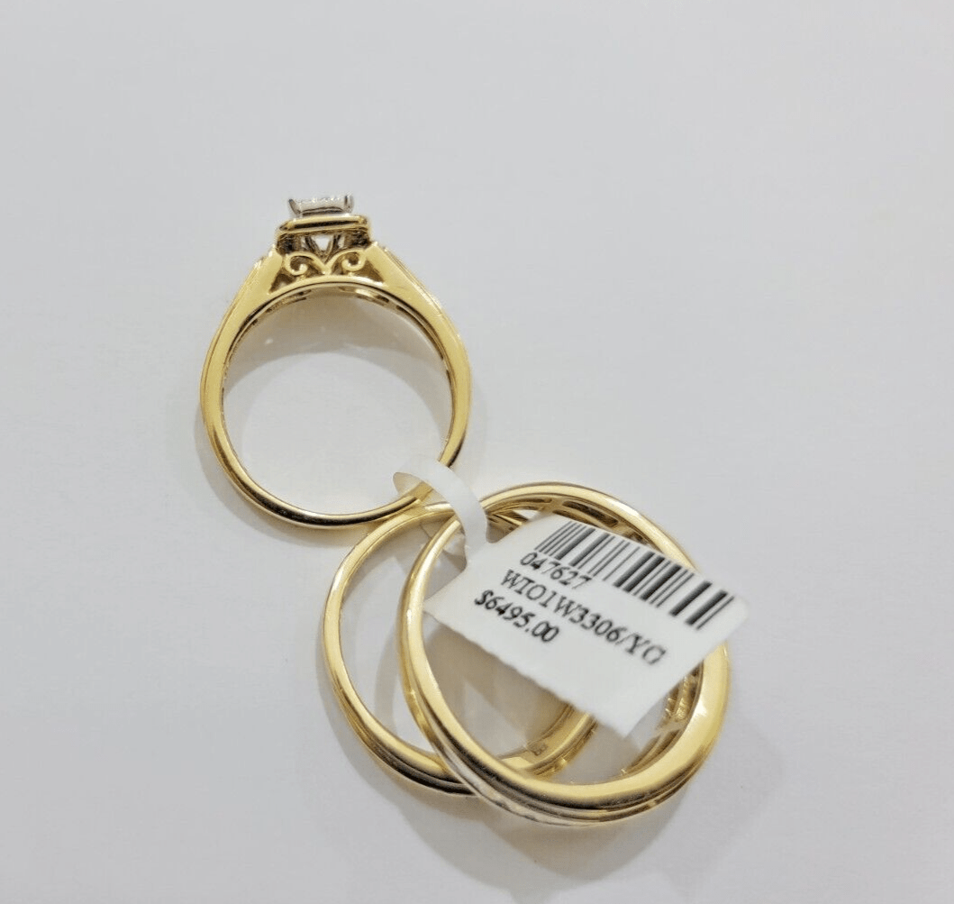 14k Yellow Gold 1.40CT Diamond Ring Band Ladies Trio Set Wedding Engagement SALE - GoldenlinQ