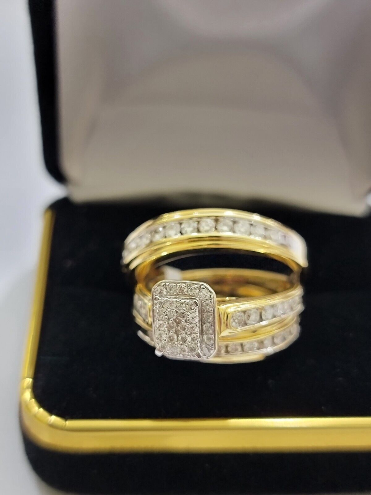 14k Yellow Gold 1.40CT Diamond Ring Band Ladies Trio Set Wedding Engagement SALE - GoldenlinQ
