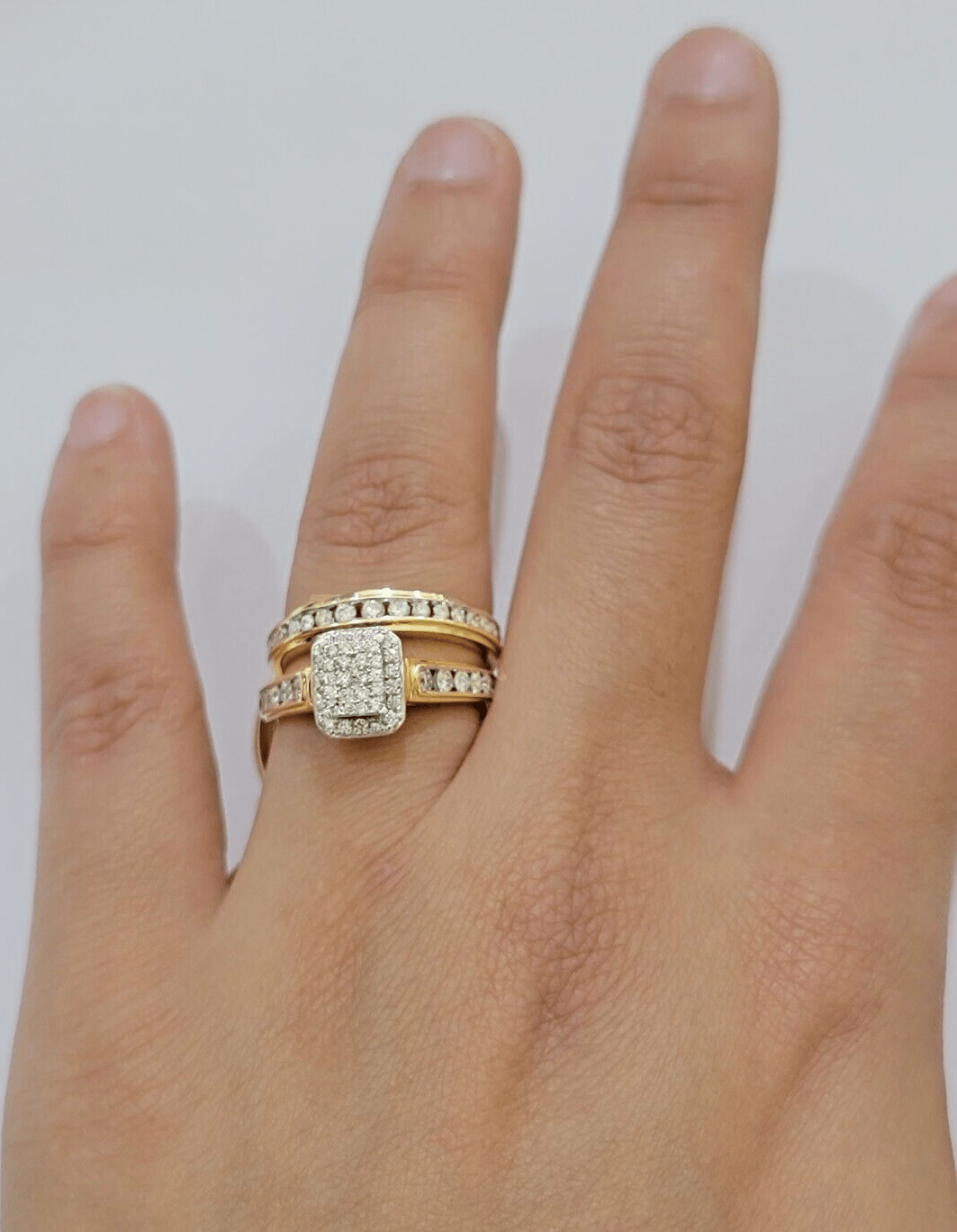 14k Yellow Gold 1.40CT Diamond Ring Band Ladies Trio Set Wedding Engagement SALE - GoldenlinQ