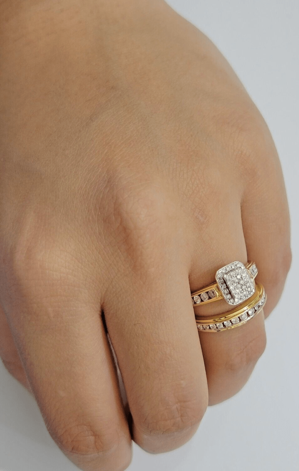 14k Yellow Gold 1.40CT Diamond Ring Band Ladies Trio Set Wedding Engagement SALE - GoldenlinQ