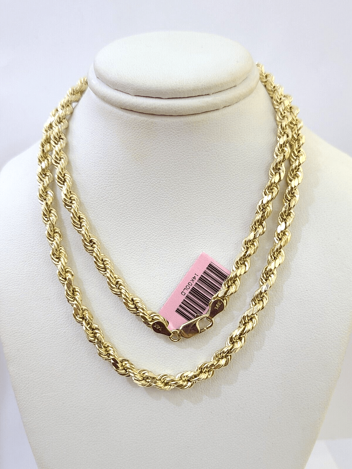 14K Yellow Gold 5mm Rope Chain 18 Inch Choker Diamond cuts necklace , Real 14KT - GoldenlinQ