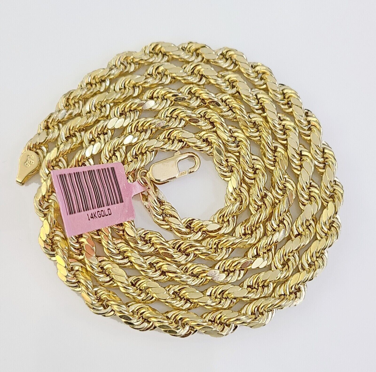 14K Yellow Gold 5mm Rope Chain 22 Inch Diamond cuts necklace , Real 14KT For Men - GoldenlinQ