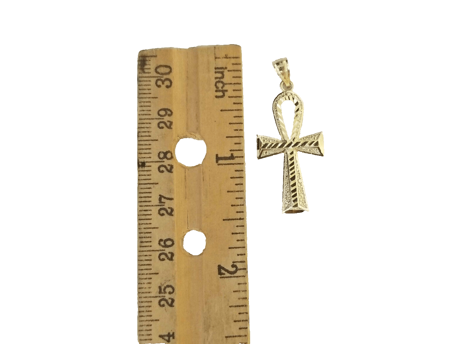 14k Yellow Gold Ankh Cross Charm Pendant 1.5'' Diamond Cut Chain Real 14kt SALE - GoldenlinQ