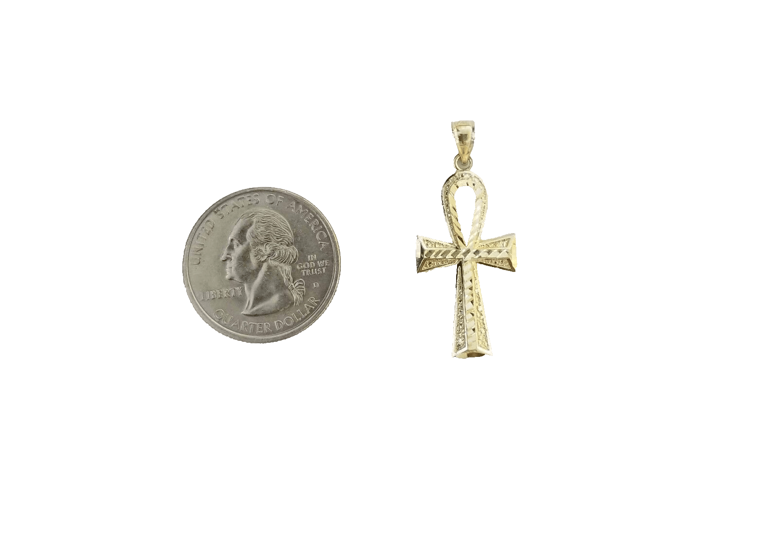 14k Yellow Gold Ankh Cross Charm Pendant 1.5'' Diamond Cut Chain Real 14kt SALE - GoldenlinQ