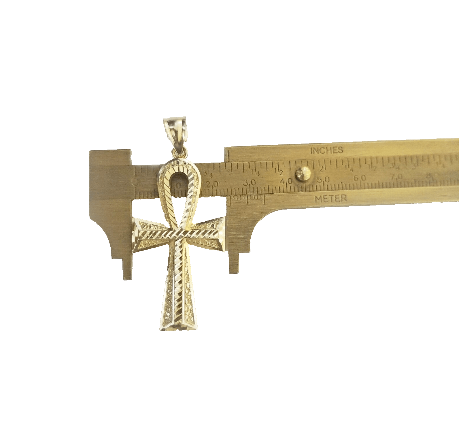 14k Yellow Gold Ankh Cross Charm Pendant 2''Diamond Cut 14kt Necklace Chain SALE - GoldenlinQ