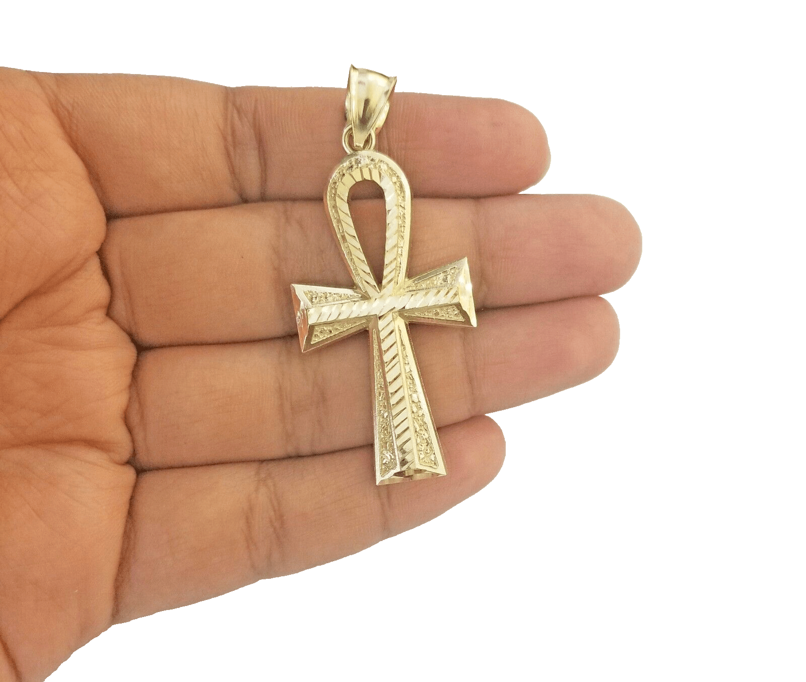 14k Yellow Gold Ankh Cross Charm Pendant 2''Diamond Cut 14kt Necklace Chain SALE - GoldenlinQ