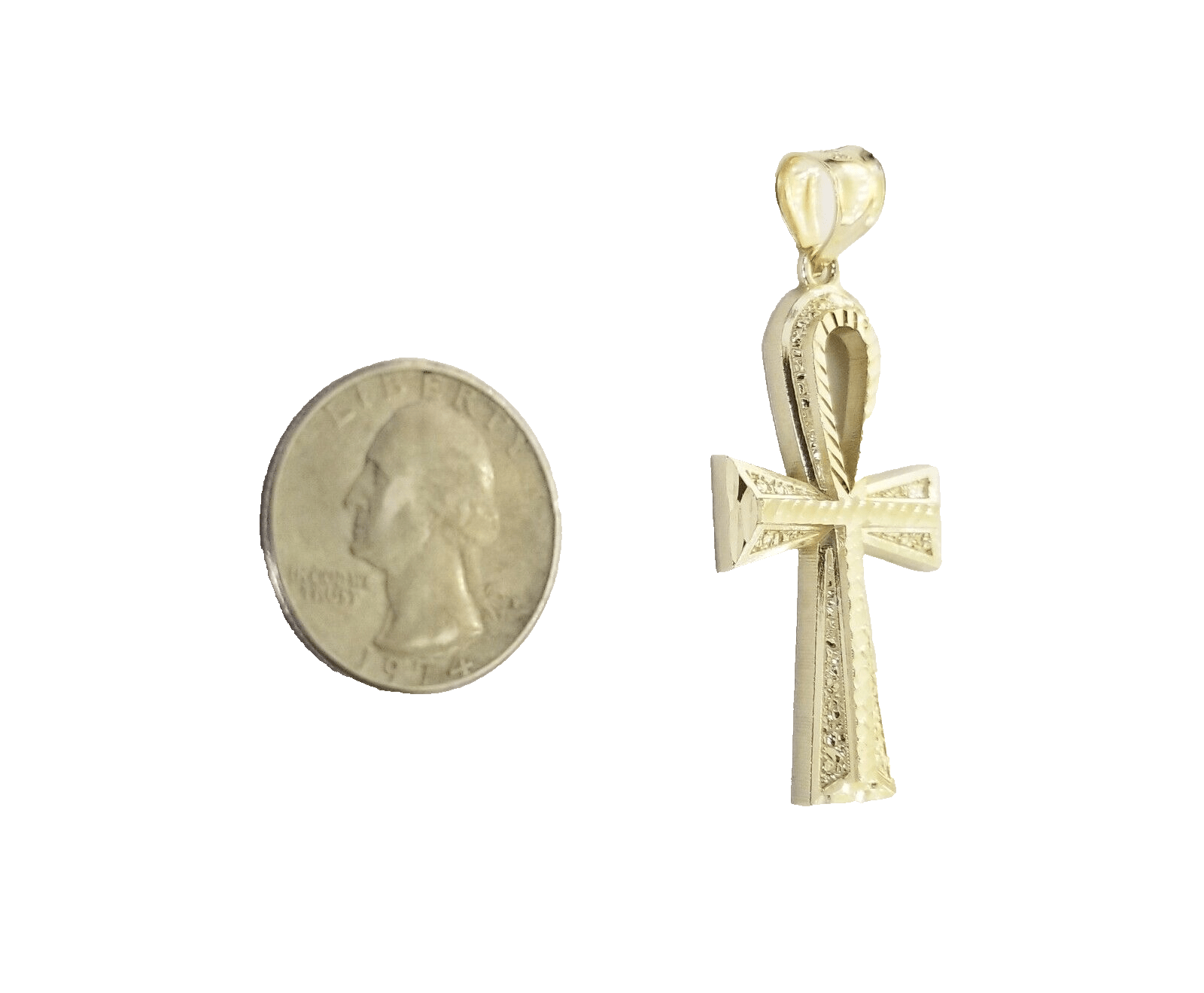 14k Yellow Gold Ankh Cross Charm Pendant 2''Diamond Cut 14kt Necklace Chain SALE - GoldenlinQ