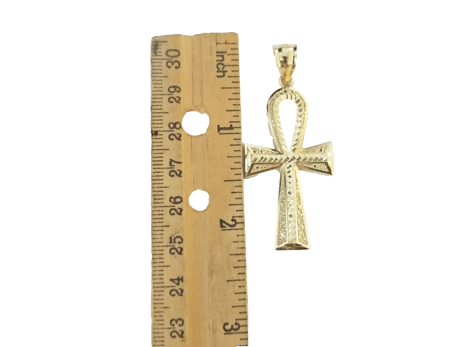 14k Yellow Gold Ankh Cross Charm Pendant 2''Diamond Cut 14kt Necklace Chain SALE - GoldenlinQ