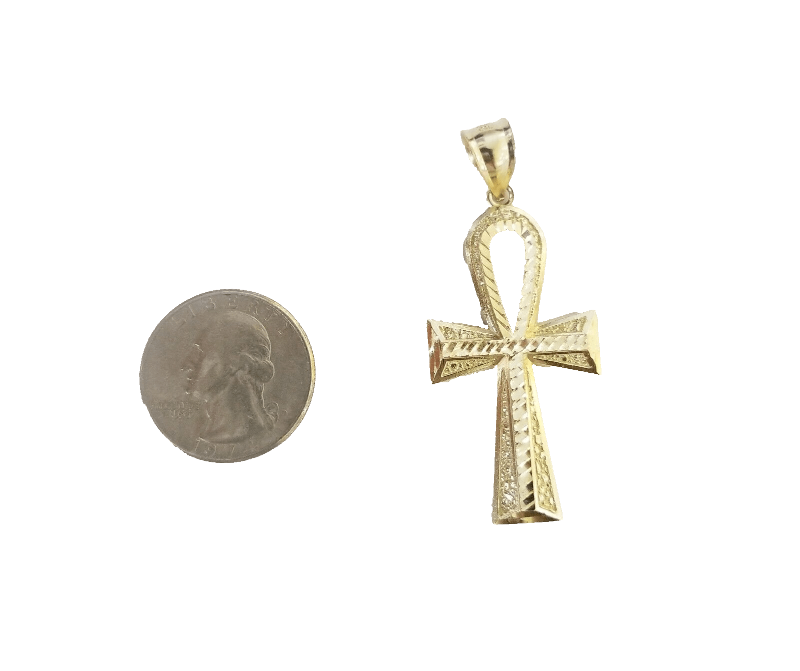 14k Yellow Gold Ankh Cross Charm Pendant 2''Diamond Cut 14kt Necklace Chain SALE - GoldenlinQ