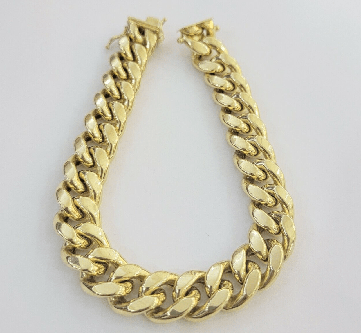 14k Yellow Gold Bracelet 13mm Miami Cuban Link 8.5 Inch Box Clasp Men Real 14kt - GoldenlinQ