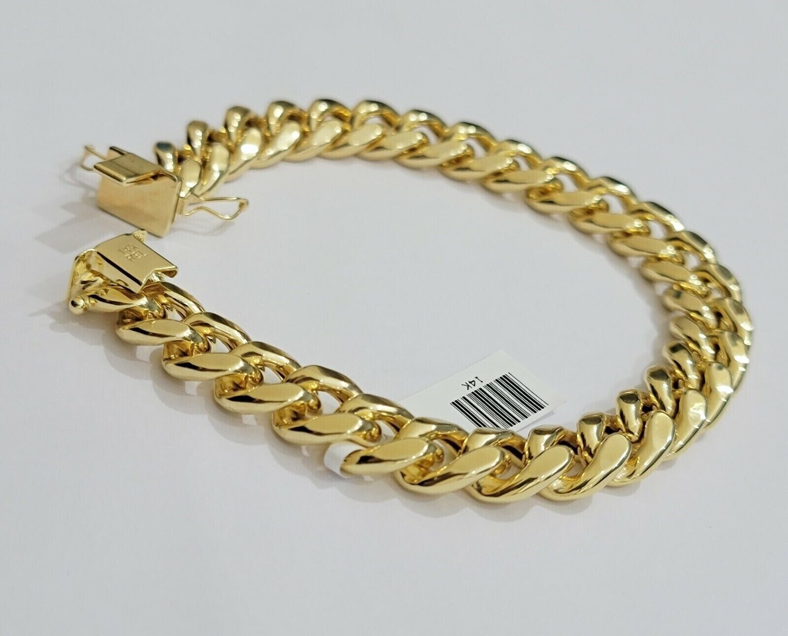 14k Yellow Gold Bracelet 13mm Miami Cuban Link 8.5 Inch Box Clasp Men Real 14kt - GoldenlinQ