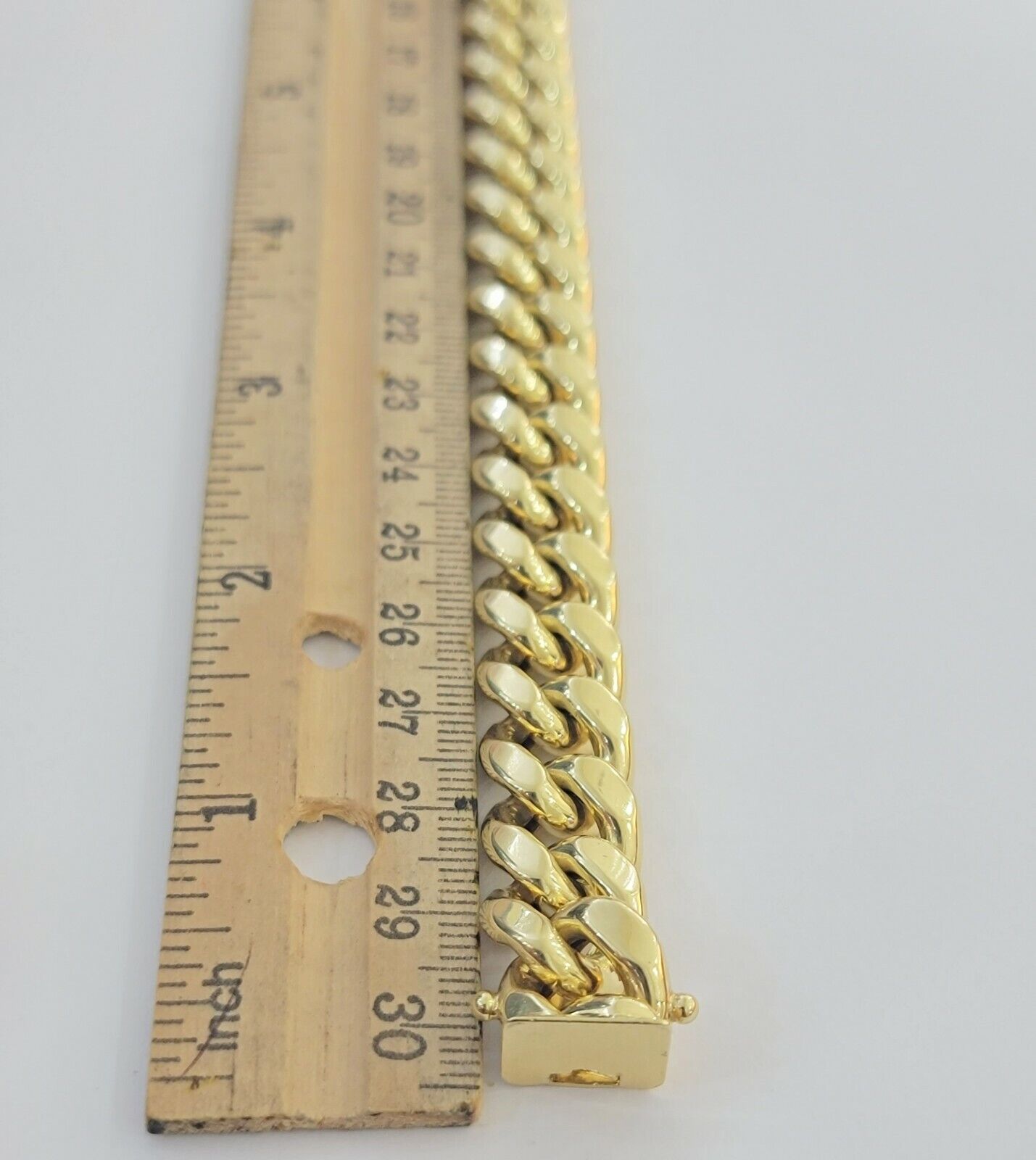 14k Yellow Gold Bracelet 13mm Miami Cuban Link With Box Clasp Mens Real 14kt - GoldenlinQ