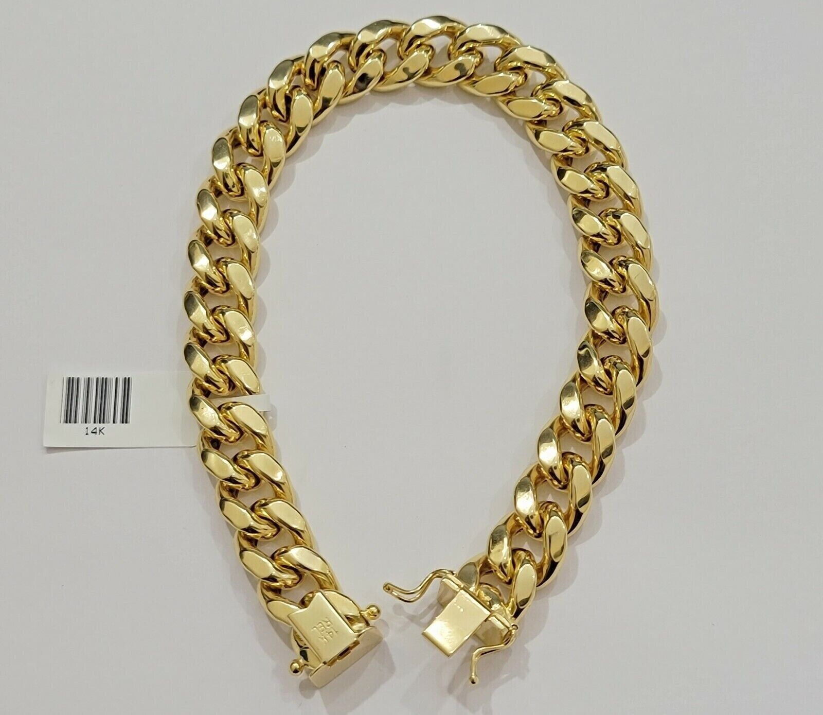 14k Yellow Gold Bracelet Mens Miami Cuban Link 13mm 8.5 Inch Box Clasp REAL - GoldenlinQ