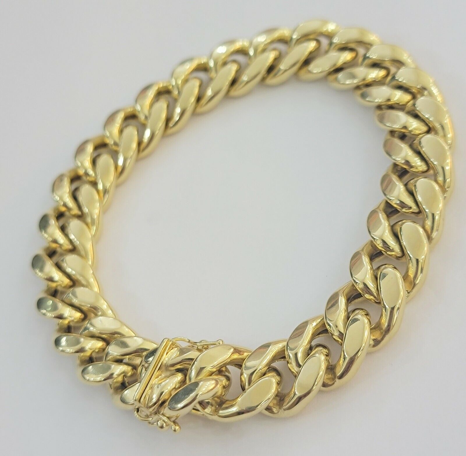 14k Yellow Gold Bracelet Mens Miami Cuban Link 13mm 8.5 Inch Box Clasp REAL - GoldenlinQ