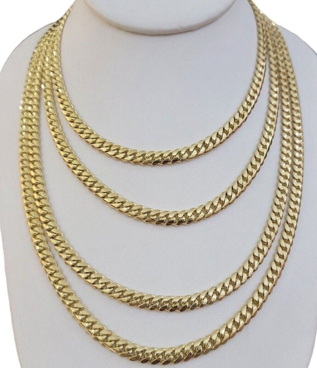 14k Yellow Gold Chain Necklace Miami Cuban Solid Link 6mm 20" - 30" REAL 14KT Men - GoldenlinQ