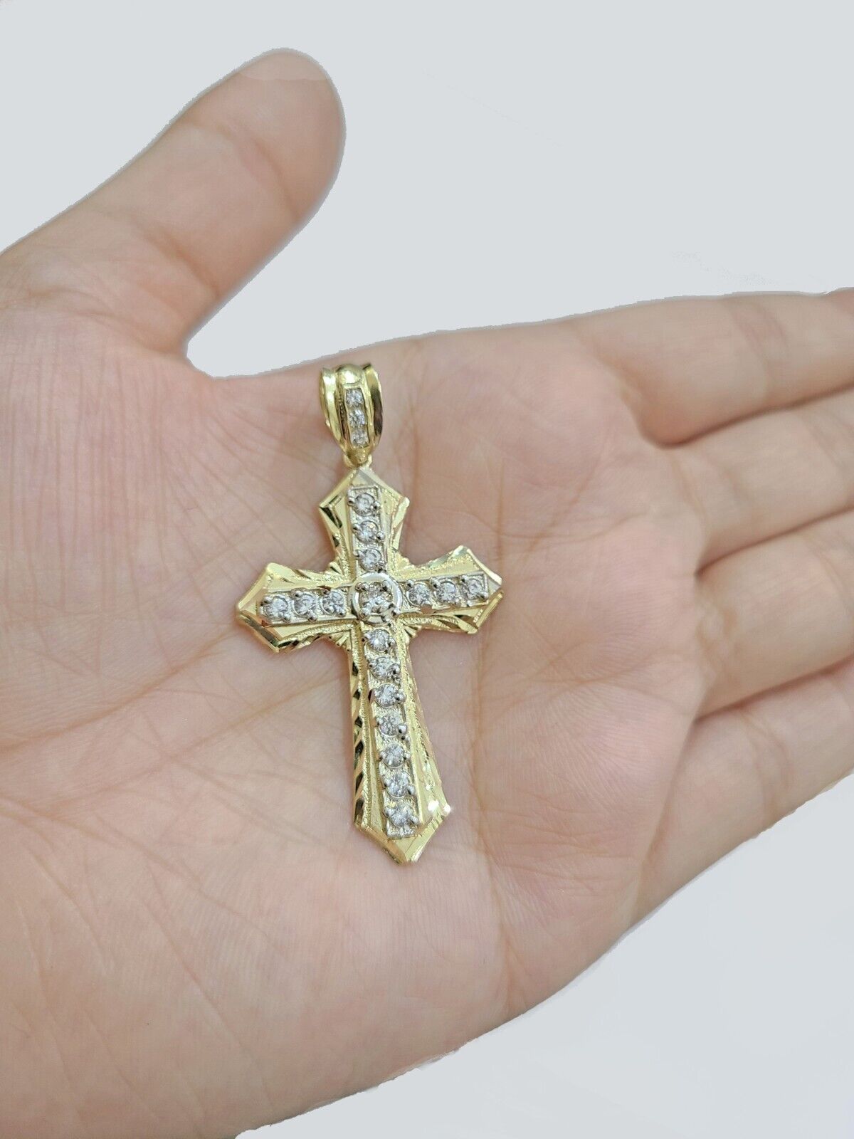 14k Yellow Gold Cross Charm Rope Chain Necklace 4mm 24'' Pendant 14kt Jesus Real - GoldenlinQ