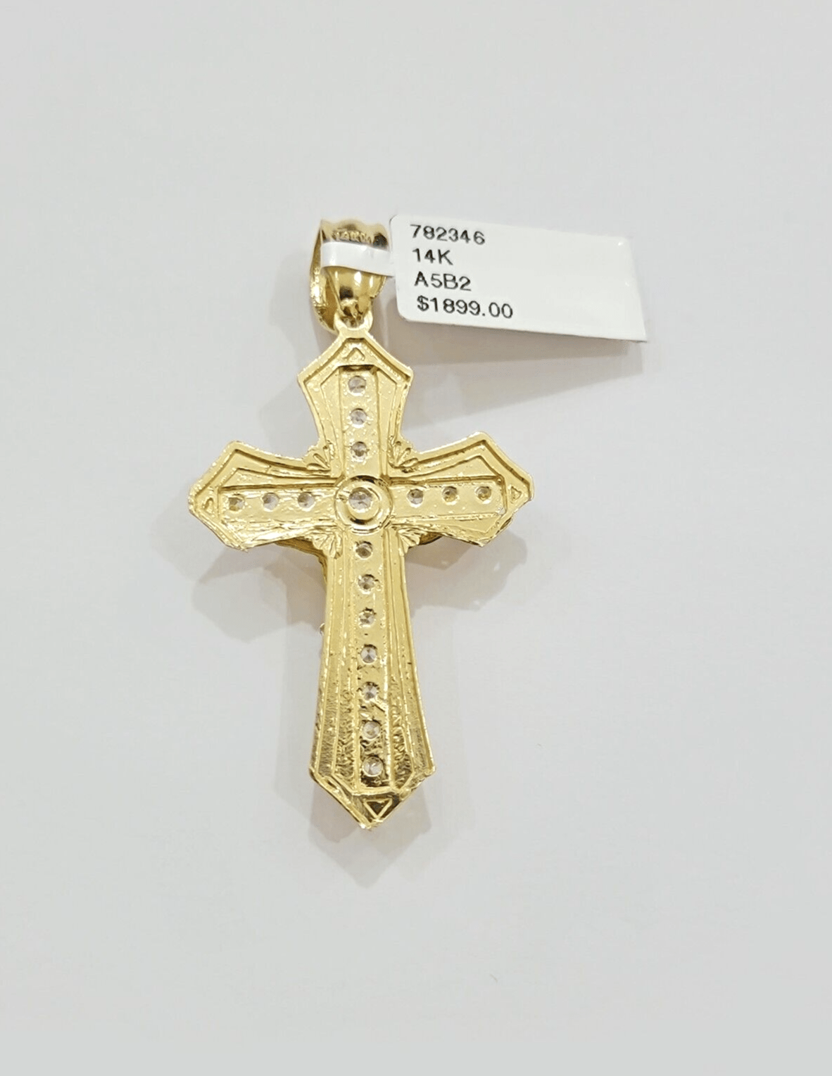 14k Yellow Gold Cross Jesus Crucifix Pendant 2 Inch 14kt CZ Charm Mens REAL 14kt - GoldenlinQ