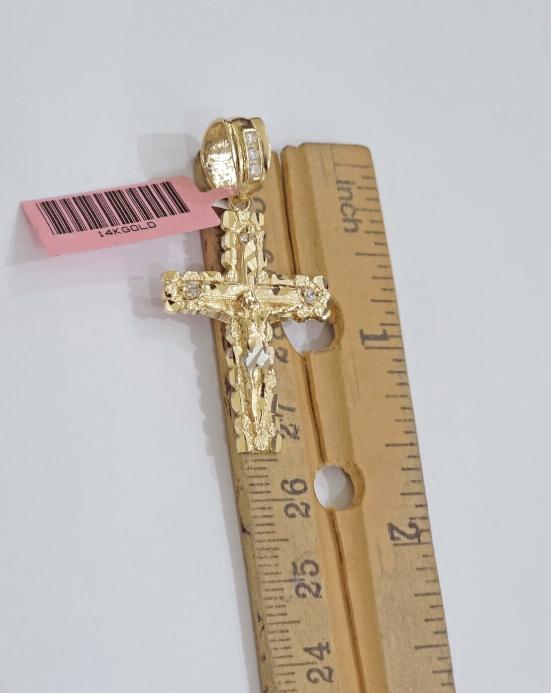 14k Yellow Gold Cross Nugget Pendant Jesus Crucifix 1.5 Inch 14kt Charm Men REAL - GoldenlinQ