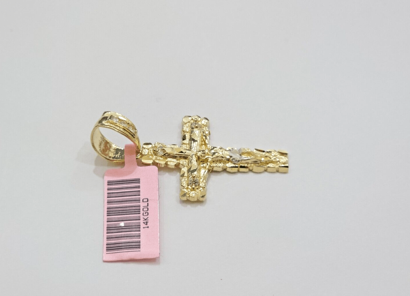 14k Yellow Gold Cross Nugget Pendant Jesus Crucifix 1.5 Inch 14kt Charm Men REAL - GoldenlinQ