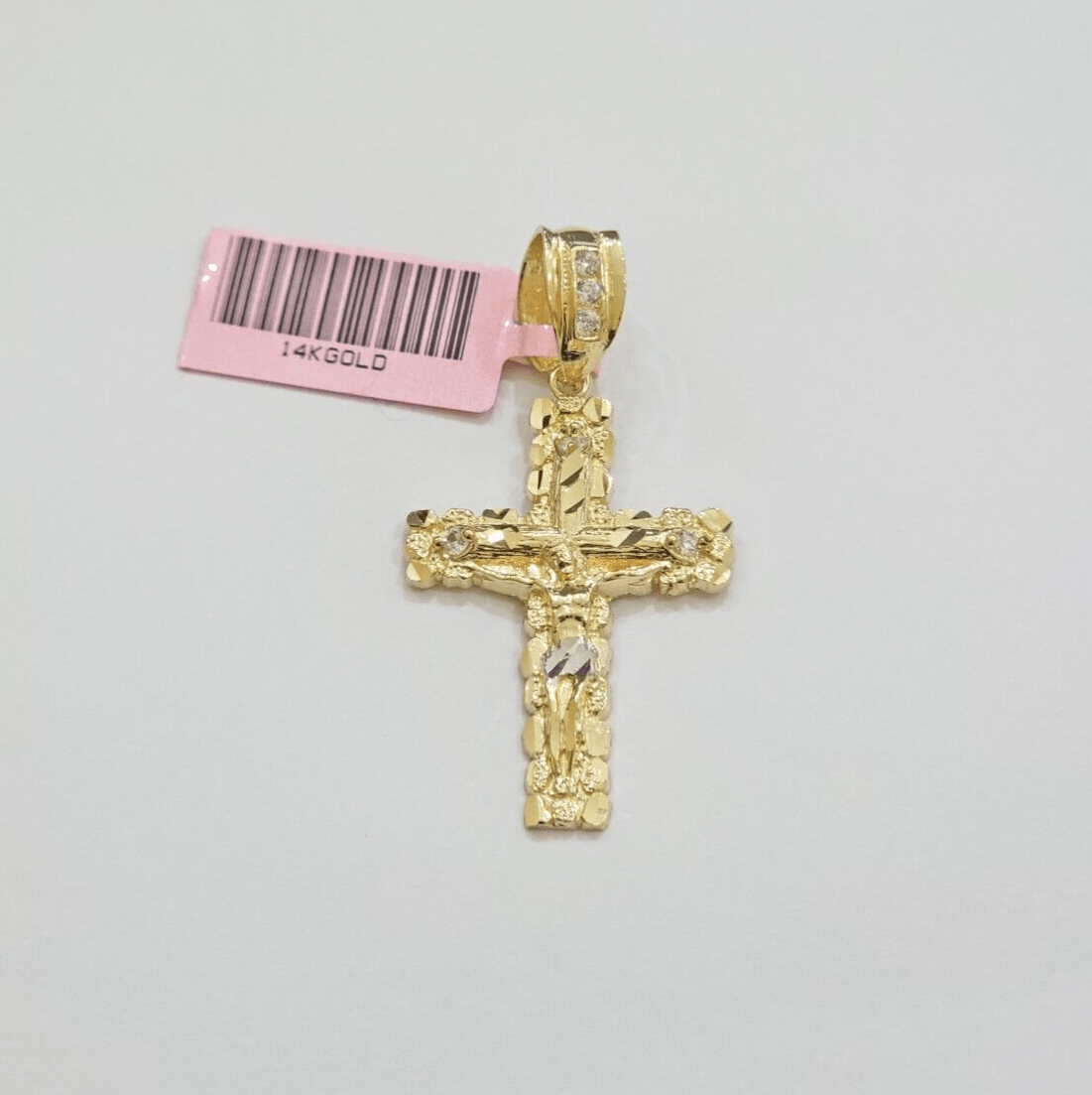 14k Yellow Gold Cross Nugget Pendant Jesus Crucifix 1.5 Inch 14kt Charm Men REAL - GoldenlinQ