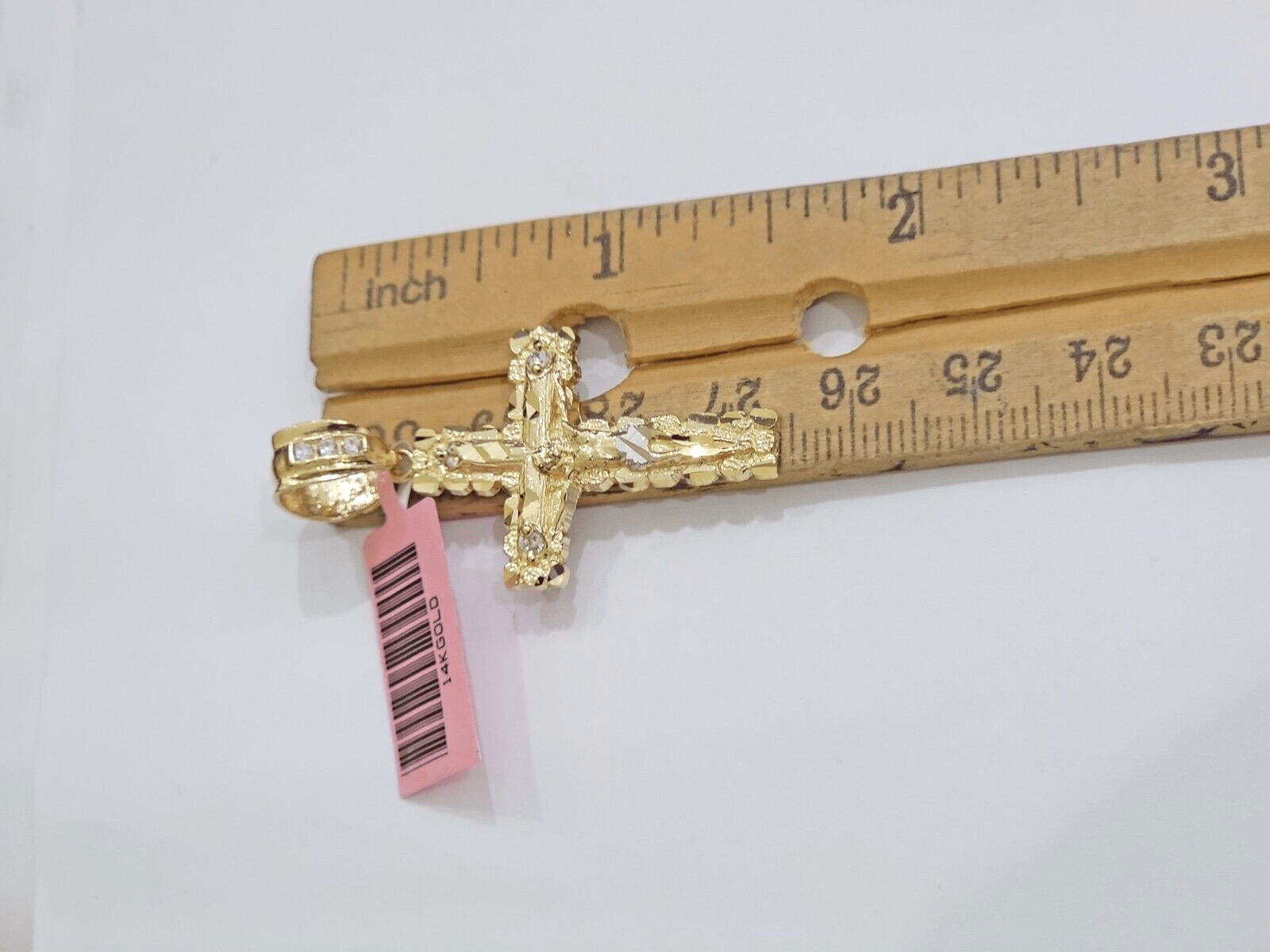 14k Yellow Gold Cross Nugget Pendant Jesus Crucifix 1.5 Inch 14kt Charm Men REAL - GoldenlinQ