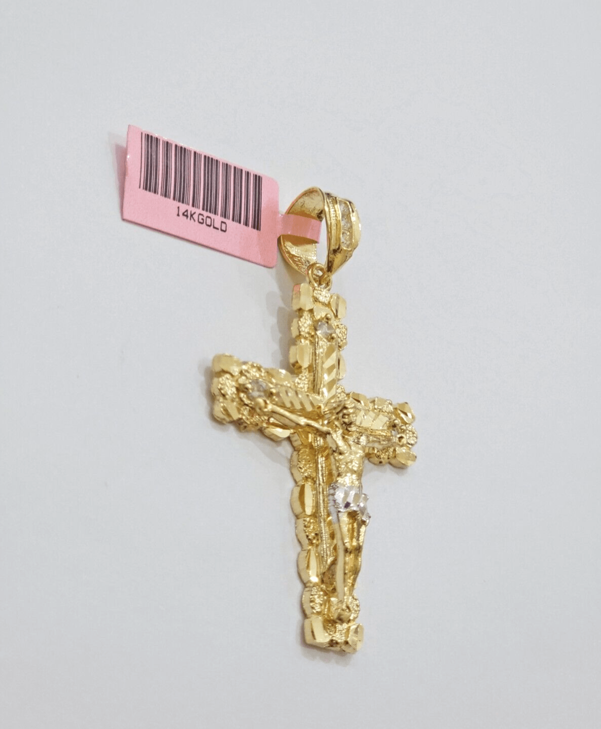 14k Yellow Gold Cross Nugget Pendant Jesus Crucifix 2 Inch 14kt Charm Men's REAL - GoldenlinQ