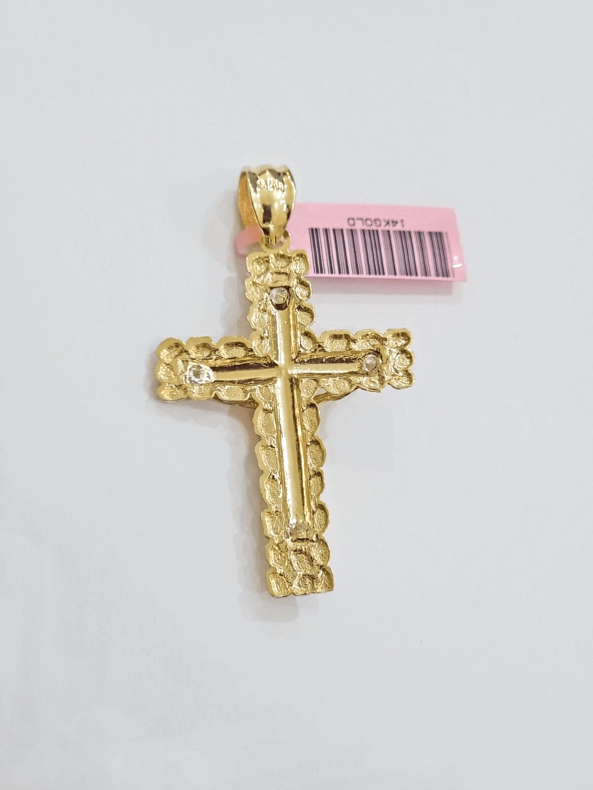 14k Yellow Gold Cross Nugget Pendant Jesus Crucifix 2 Inch 14kt Charm Men's REAL - GoldenlinQ