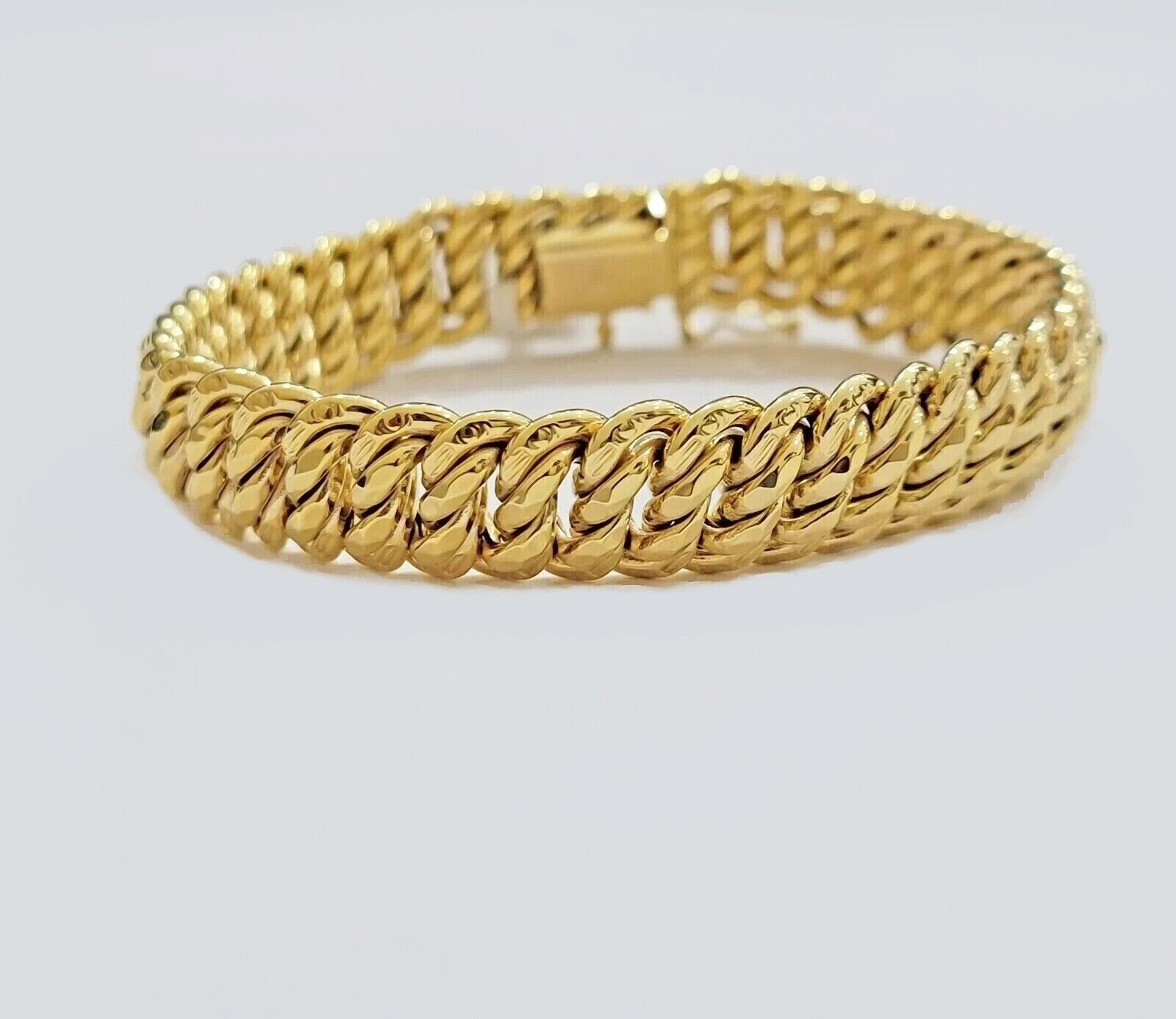 14k Yellow Gold Flat Byzantine Bracelet 7.5" Inch 17mm Real 14kt Box Lock Ladies - GoldenlinQ
