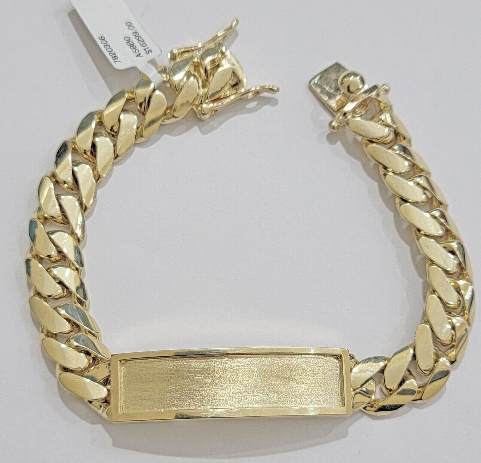 14k Yellow Gold ID Bracelet Miami Cuban Solid link 10mm Name Plate 8" Box Lock - GoldenlinQ