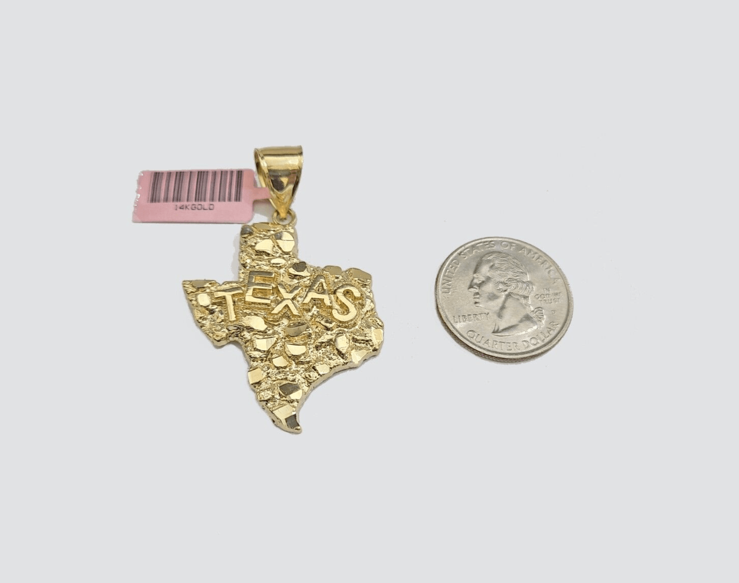 14k Yellow Gold Miami Cuban Chain 22 Inch Necklace Texas Map Charm Pendant Real - GoldenlinQ