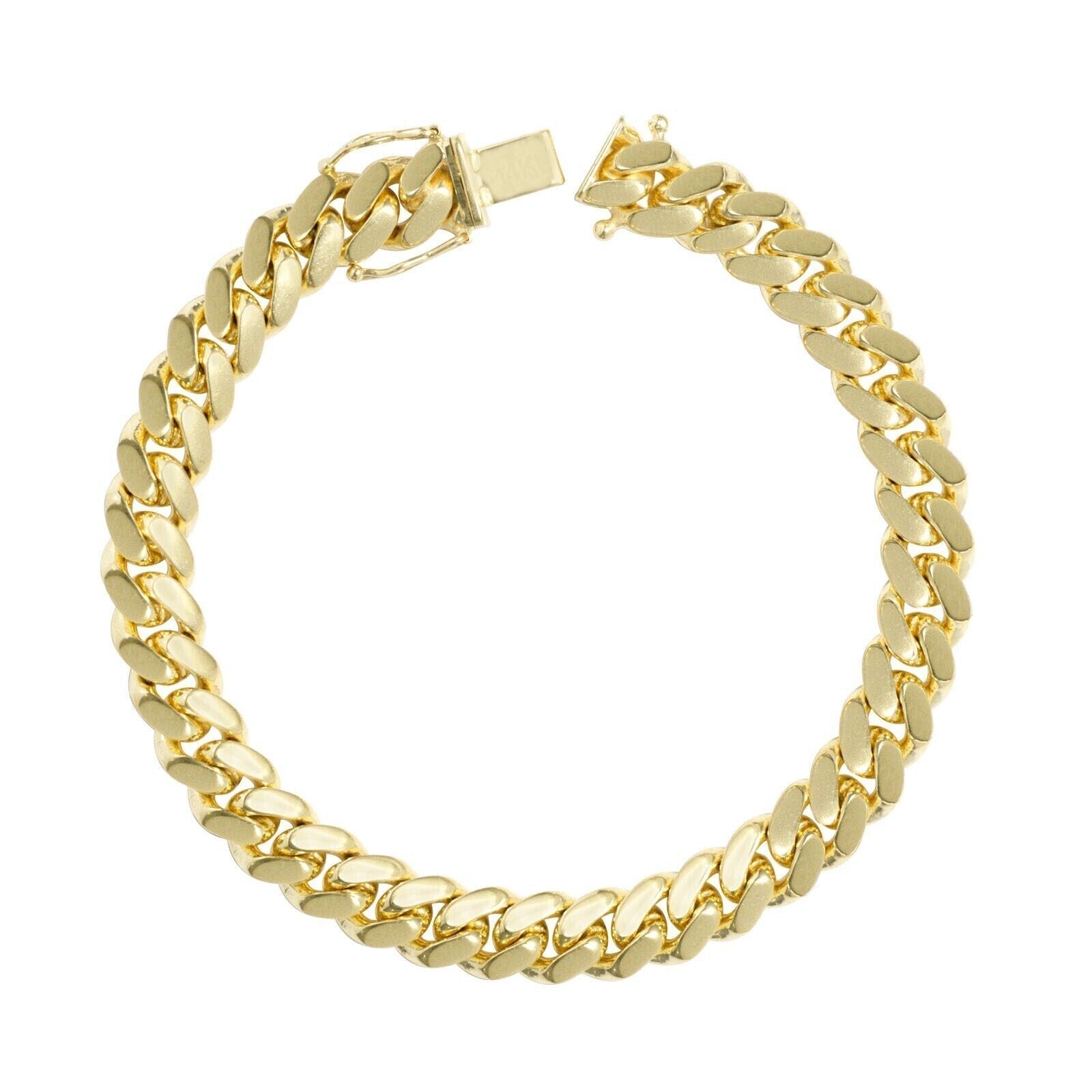 14k Yellow Gold Miami Cuban Link Bracelet 8 inch 8mm Real 14kt Box Lock For Men - GoldenlinQ