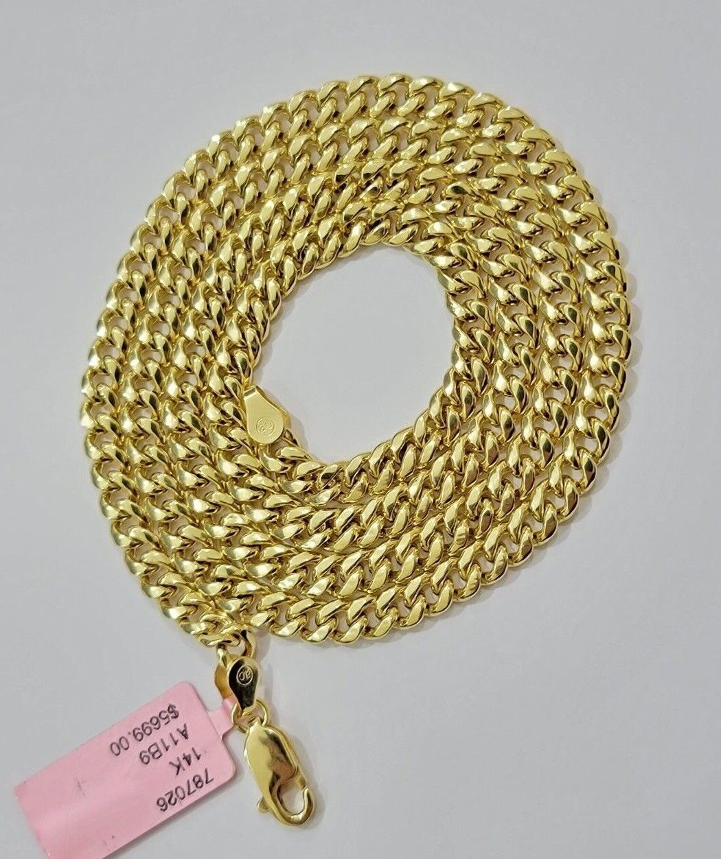 14k Yellow Gold Miami Cuban Link Chain Necklace 18'' 20" 22'' 24'' 26" Inch 5mm - GoldenlinQ