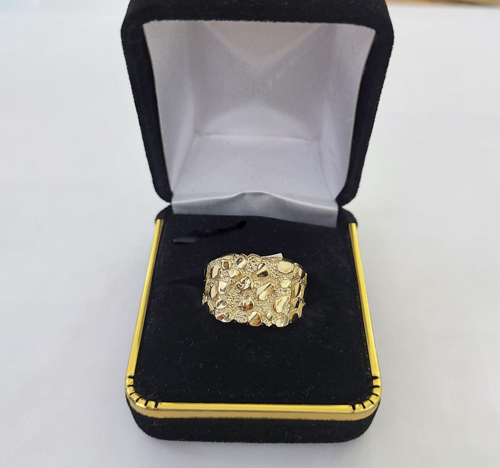 14k Yellow Gold Nugget Band Ring Casual Square Gold Ring Sizable 10kt - GoldenlinQ