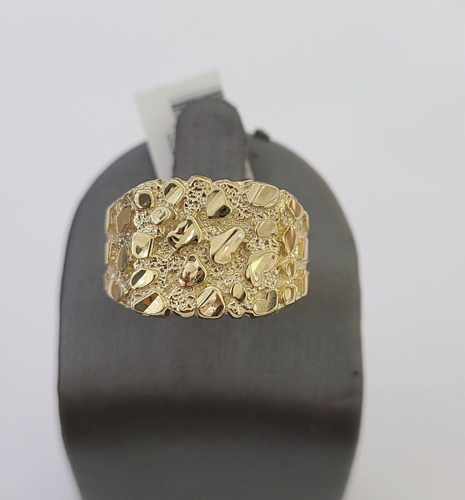 14k Yellow Gold Nugget Band Ring Casual Square Gold Ring Sizable 10kt - GoldenlinQ