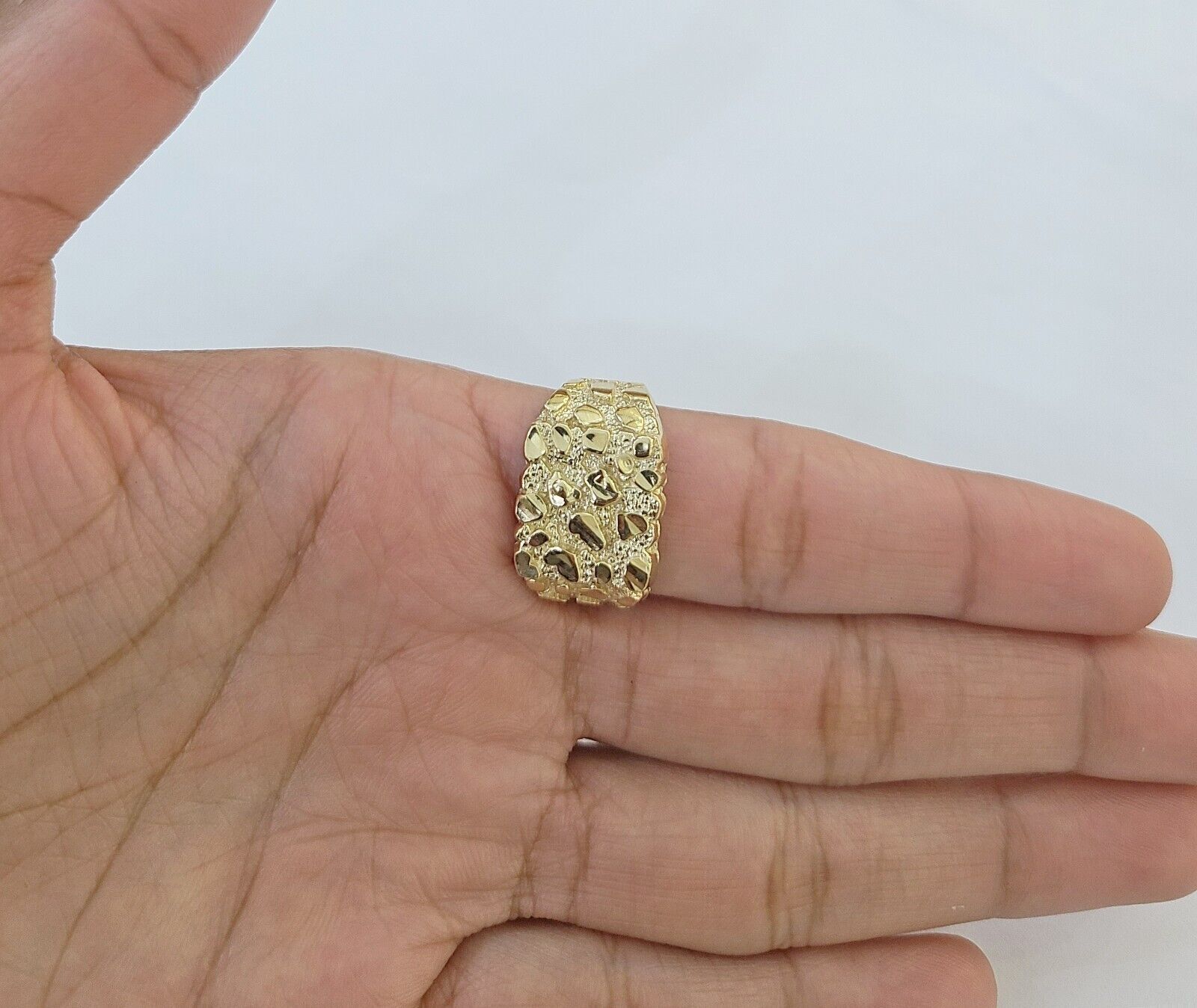 14k Yellow Gold Nugget Band Ring Casual Square Gold Ring Sizable 10kt - GoldenlinQ