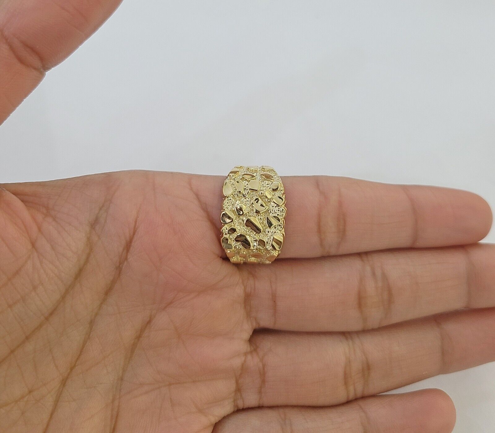 14k Yellow Gold Nugget Band Ring Casual Square Gold Ring Sizable 10kt - GoldenlinQ