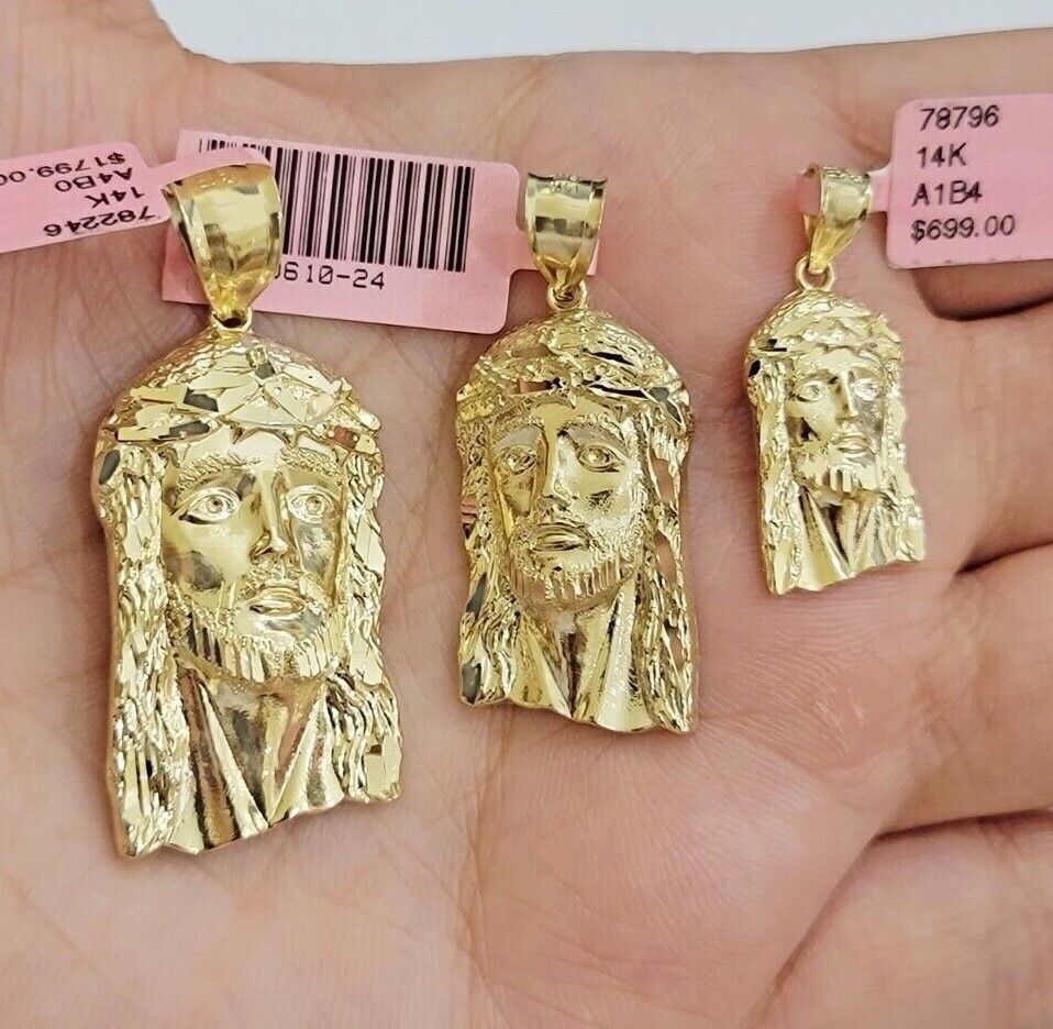 14k Yellow Gold Pendant Jesus Head Charm 14kt Yellow Gold For Men Different Size - GoldenlinQ